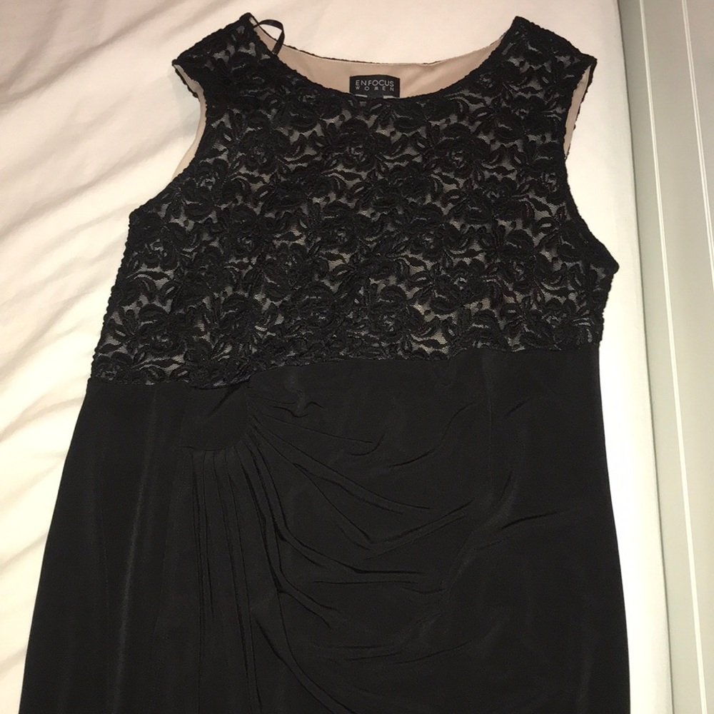 mid length black lace formal dress